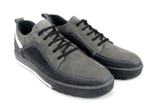 pantofi casual bărbați din piele nubuc gri și piele crazy