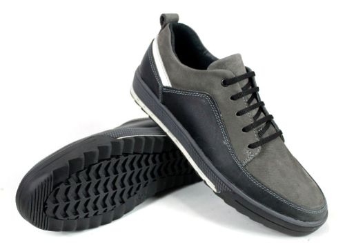 pantofi casual bărbați din piele nubuc gri și piele crazy