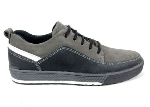 pantofi casual bărbați din piele nubuc gri și piele crazy