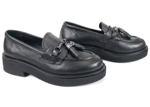 loafers damă Doux Éclat din piele naturală neagră cu detaliu metalic și talpă ușoară