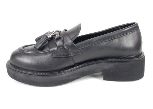 loafers damă Doux Éclat din piele naturală neagră cu detaliu metalic și talpă ușoară