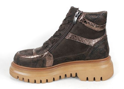 Botine sport damă Bronza Forte din piele naturală și piele întoarsă în nuanțe de maro, cu detalii bronz și talpă înaltă.