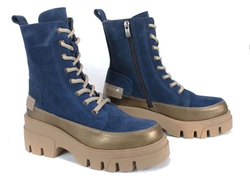 Ghete damă Luna Forte din piele naturală și piele întoarsă, cu talpă groasă și interior moale din pluș.