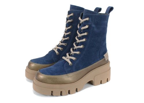 Ghete damă Luna Forte din piele naturală și piele întoarsă, cu talpă groasă și interior moale din pluș.