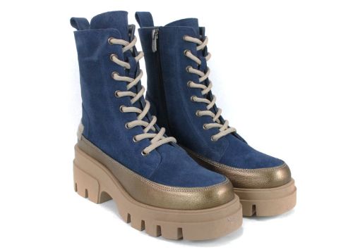 Ghete damă Luna Forte din piele naturală și piele întoarsă, cu talpă groasă și interior moale din pluș.