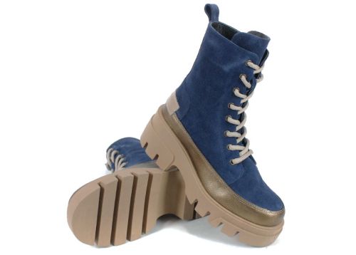 Ghete damă Luna Forte din piele naturală și piele întoarsă, cu talpă groasă și interior moale din pluș.