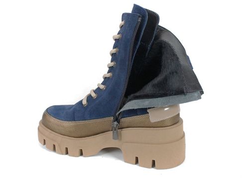 Ghete damă Luna Forte din piele naturală și piele întoarsă, cu talpă groasă și interior moale din pluș.