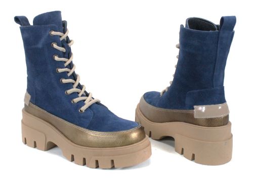 Ghete damă Luna Forte din piele naturală și piele întoarsă, cu talpă groasă și interior moale din pluș.