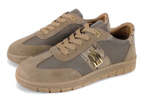 Pantofi sport damă Luce Antica din piele naturală și piele întoarsă, cu detaliu șarpe și accesoriu auriu, talpă cusută din cauciuc și interior din piele.