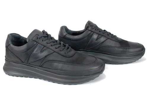 Pantofi casual bărbați Delato din piele naturală nubuc și piele neagră, cu căptușeală și branț din piele naturală.