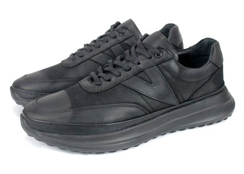 Pantofi casual bărbați Delato din piele naturală nubuc și piele neagră, cu căptușeală și branț din piele naturală.