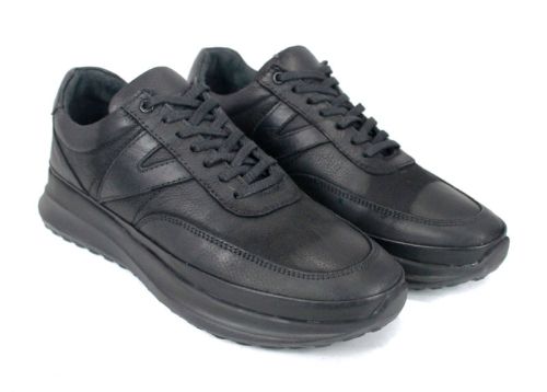 Pantofi casual bărbați Delato din piele naturală nubuc și piele neagră, cu căptușeală și branț din piele naturală.