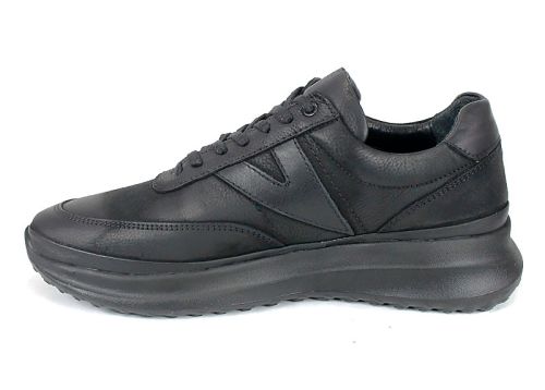 Pantofi casual bărbați Delato din piele naturală nubuc și piele neagră, cu căptușeală și branț din piele naturală.