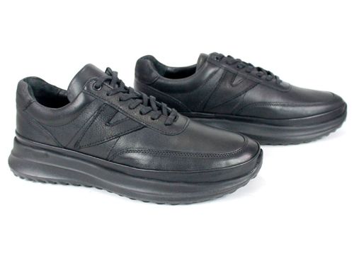 pantofi bărbătești Delato Nero din piele naturală neagră, cu branț din piele și talpă ușoară
