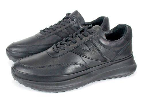 pantofi bărbătești Delato Nero din piele naturală neagră, cu branț din piele și talpă ușoară