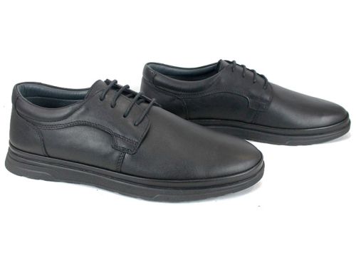 Pantofi bărbătești Chefo din nabuc și piele naturală, culoare neagră, cu șireturi