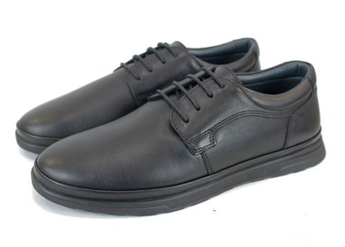 Pantofi bărbătești Chefo din nabuc și piele naturală, culoare neagră, cu șireturi