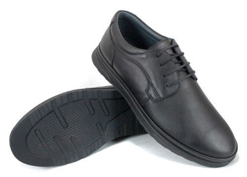 Pantofi bărbătești Chefo din nabuc și piele naturală, culoare neagră, cu șireturi