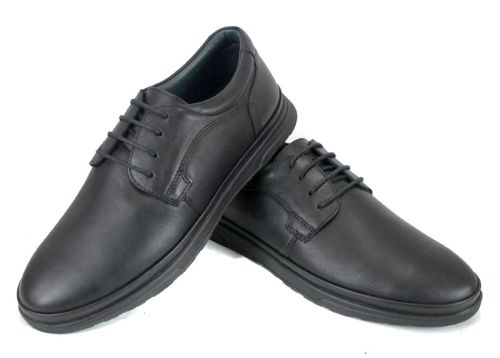 Pantofi bărbătești Chefo din nabuc și piele naturală, culoare neagră, cu șireturi