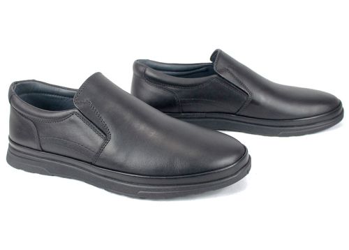 Pantofi bărbătești Cefo fără șireturi, din piele naturală neagră