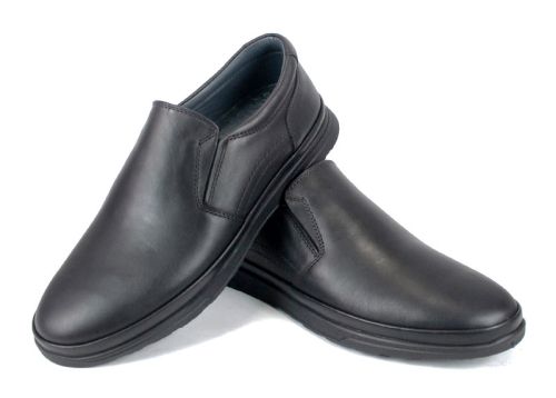 Pantofi bărbătești Cefo fără șireturi, din piele naturală neagră