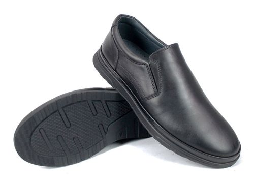 Pantofi bărbătești Cefo fără șireturi, din piele naturală neagră