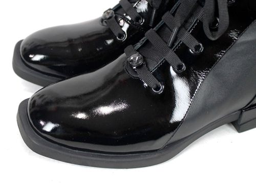 Ghete damă Luna Elegante – piele naturală lac, negre, șiret și fermoar