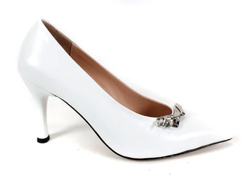 Pantofi eleganți Luxe Éternelle piele albă – vedere frontală