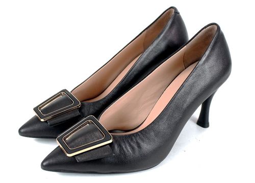 Eleganza Viva Black Edition – pantofi eleganți damă din piele naturală și velur