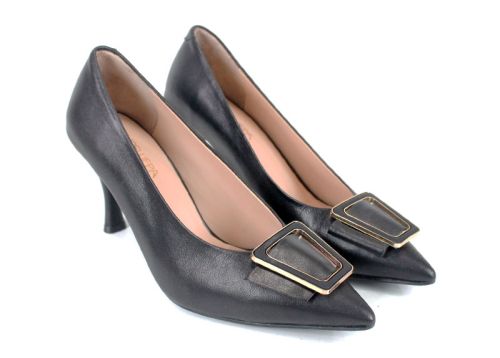 Eleganza Viva Black Edition – pantofi eleganți damă din piele naturală și velur