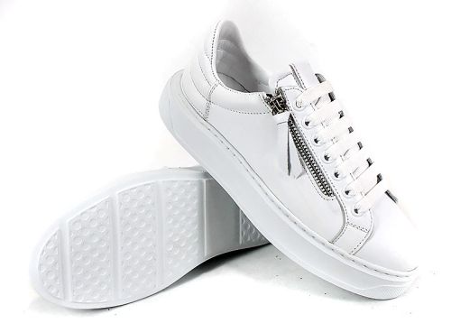 Sneakers damă Aero Bianca – piele naturală, alb cu fermoar