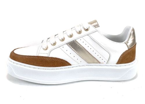 Pantofi sport damă Golda Sprint – piele naturală, alb cu accente maro și auriu
