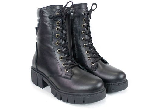 Ghete damă Linea Ombra din piele naturală – negre, cu toc mediu și blană călduroasă | Peshtera Stil