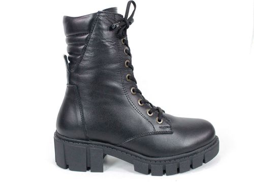 Ghete damă Linea Ombra din piele naturală – negre, cu toc mediu și blană călduroasă | Peshtera Stil