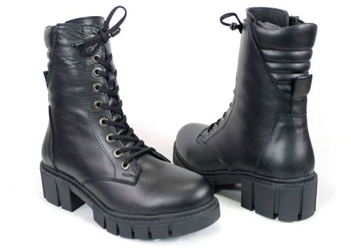 Ghete damă Linea Ombra din piele naturală – negre, cu toc mediu și blană călduroasă | Peshtera Stil