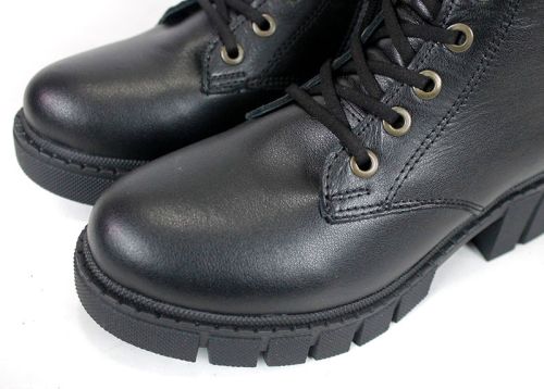 Ghete damă Linea Ombra din piele naturală – negre, cu toc mediu și blană călduroasă | Peshtera Stil