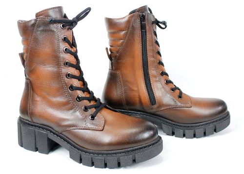 Ghete damă Linea Ombra din piele naturală – maro deschis, efect antichizat | Peshtera Stil