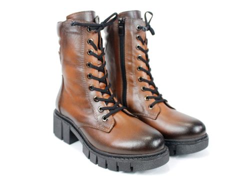 Ghete damă Linea Ombra din piele naturală – maro deschis, efect antichizat | Peshtera Stil