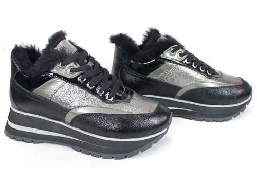 Pantofi sport dama Nova Stella din piele naturală – negru și platină