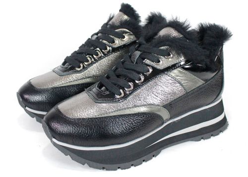 Pantofi sport dama Nova Stella din piele naturală – negru și platină