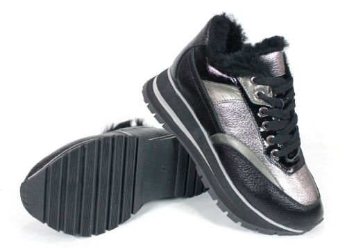 Pantofi sport dama Nova Stella din piele naturală – negru și platină