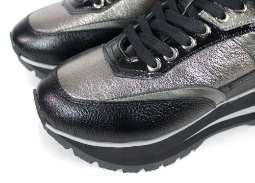 Pantofi sport dama Nova Stella din piele naturală – negru și platină