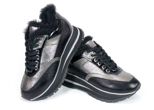 Pantofi sport dama Nova Stella din piele naturală – negru și platină