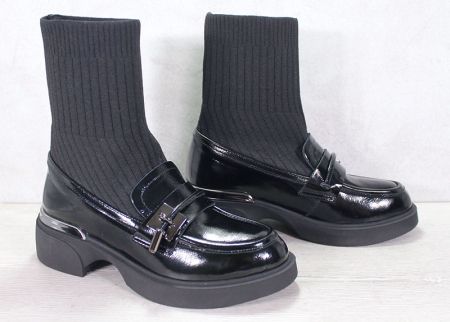 Glossy Step - Cizme cu șosete de damă în negru