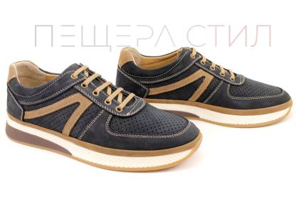 Pantofi casual de vara barbatesti din nubuc natural in albastru - Model Achilles.