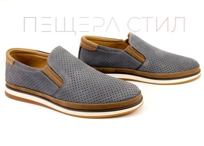 Pantofi casual de vara barbatesti din nubuc natural in albastru denim - Model Vokil.