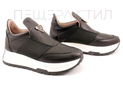 Pantofi sport dama din piele naturala de culoare neagra - Model Algara.