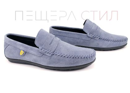 Mocasini barbatesti din piele naturala in albastru denim - Model Tecumze.