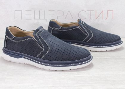 Pantofi casual de vara barbatesti din nubuc natural in albastru - Model Simon