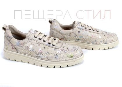 Pantofi casual dama din piele naturala cu imprimeu floral - model Luna